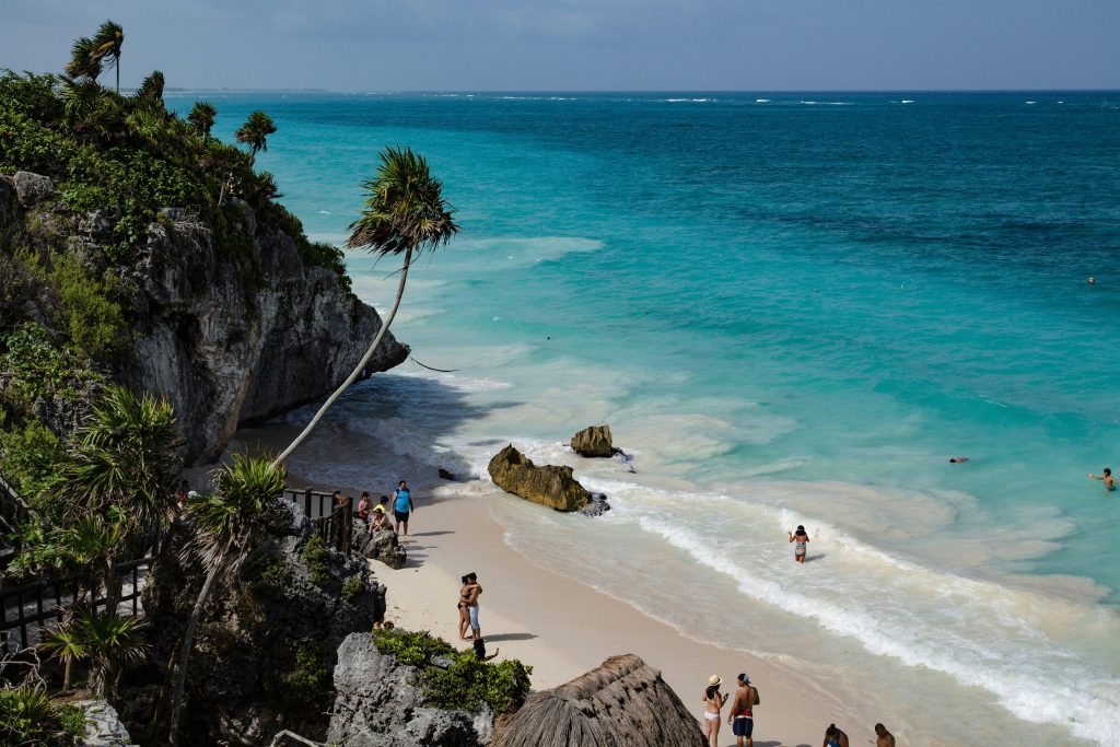 carribean cruise destination: white sands and blue waters with visitors