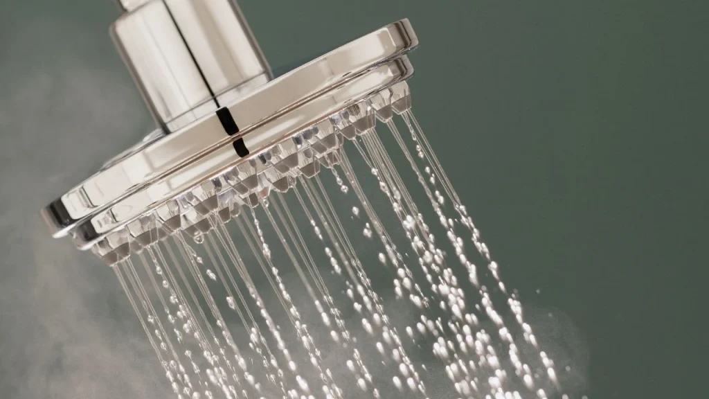 las vegas airport lounge showers: shower head with water stream