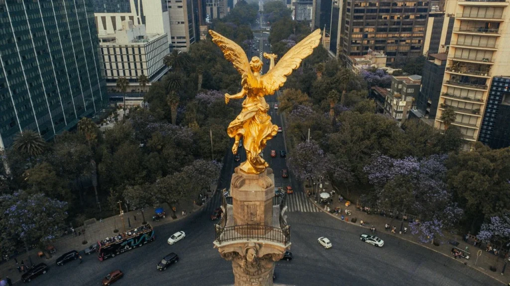 aerial view of the golden angel of Mexico city