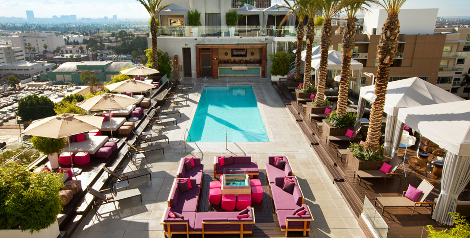 View of pool and daybeds at W Hollywood Los Angeles