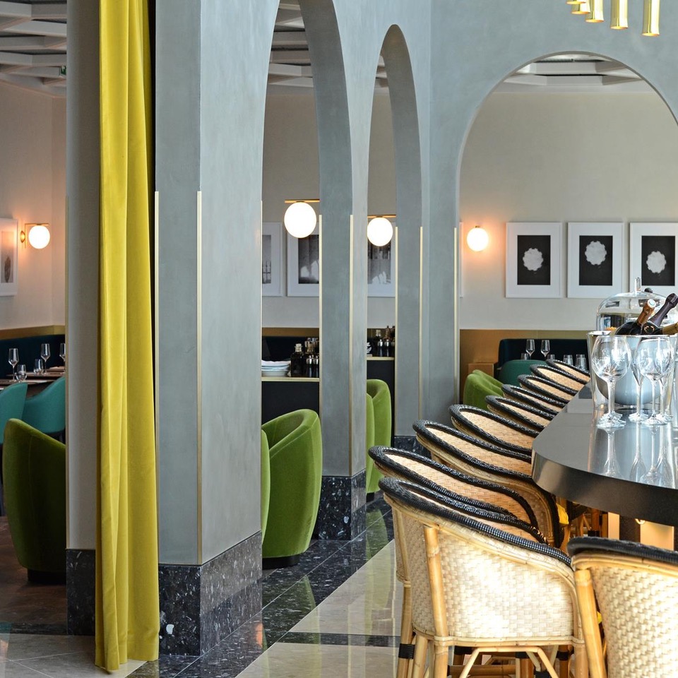 Shot of bar and dining room at I Love Paris by Guy Martin, located in Paris' Charles de Gaulle Airport