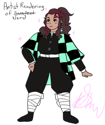 Drawing of Tanjirou cosplay. 